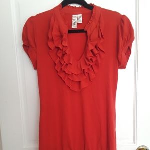 Ruffle V Neck Knit Top sz L